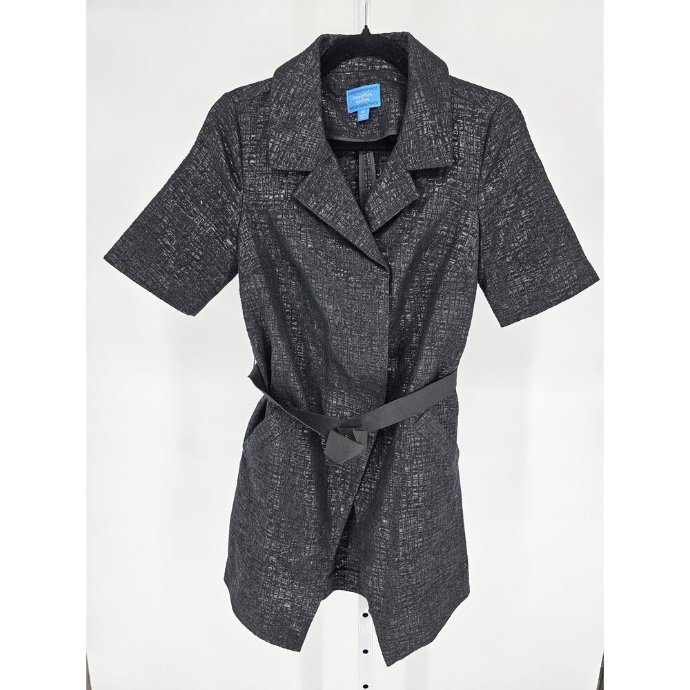 Simply Vera Vera Wang black and silver metallic belted short-sleeve jacket Sz XS